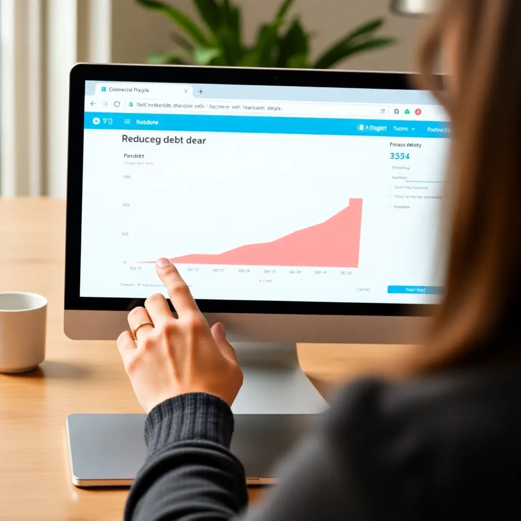 Persoon die schulden afbouwt met behulp van een digitale tool